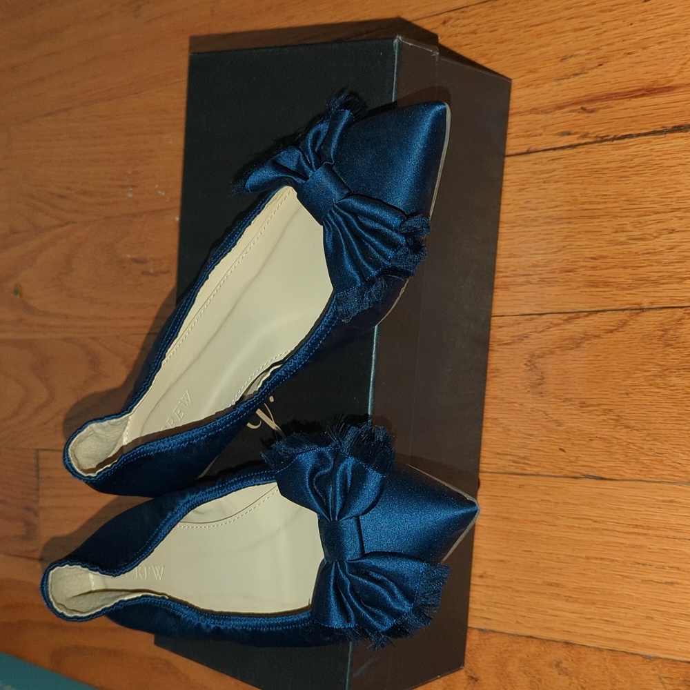 8.5 Satin, ballet flats, navy, J.Crew
